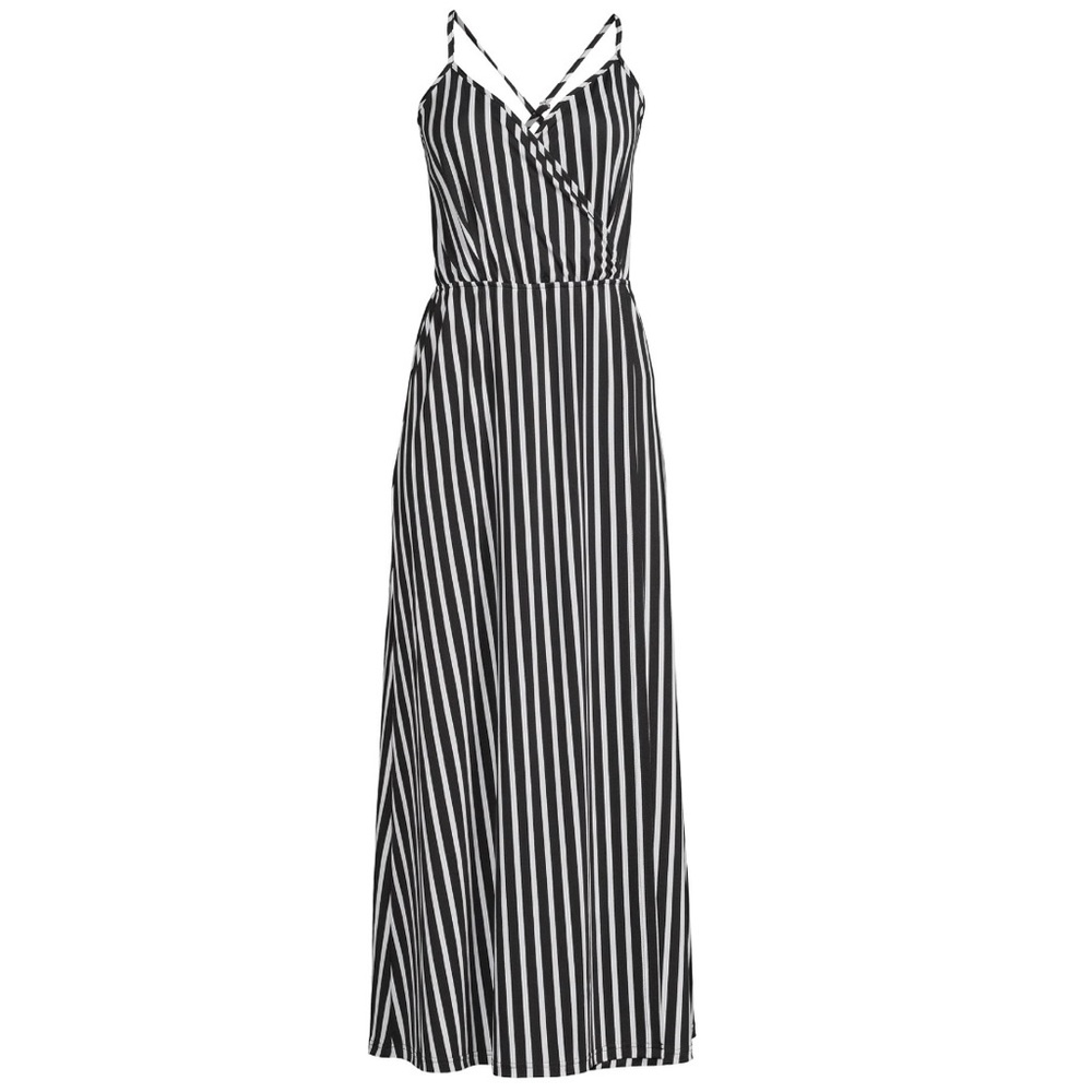 NWT Black & White Stripe Shirred Waist Wrap Maxi Dress